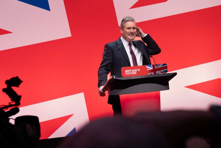 Keir Starmer MP wearing the jacket at Labour conference after the protest